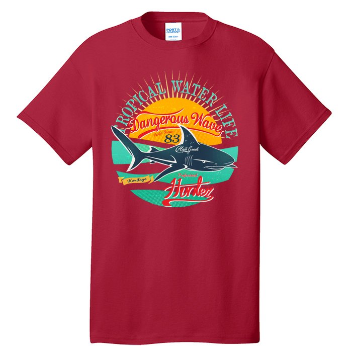 Vintage Tropical Water Life Dangerous Wave Hunter Shark Tall T-Shirt