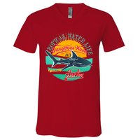 Vintage Tropical Water Life Dangerous Wave Hunter Shark V-Neck T-Shirt