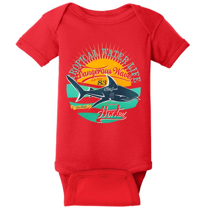 Vintage Tropical Water Life Dangerous Wave Hunter Shark Baby Bodysuit
