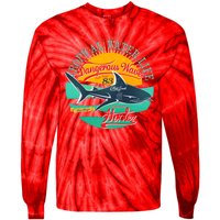 Vintage Tropical Water Life Dangerous Wave Hunter Shark Tie-Dye Long Sleeve Shirt