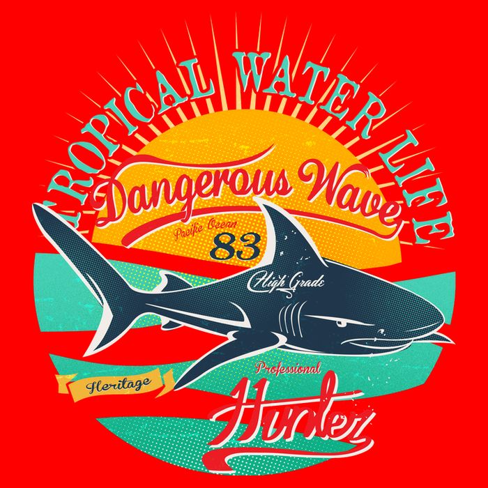 Vintage Tropical Water Life Dangerous Wave Hunter Shark Tie-Dye Long Sleeve Shirt