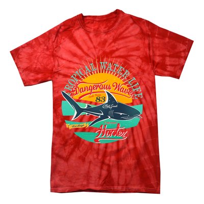 Vintage Tropical Water Life Dangerous Wave Hunter Shark Tie-Dye T-Shirt
