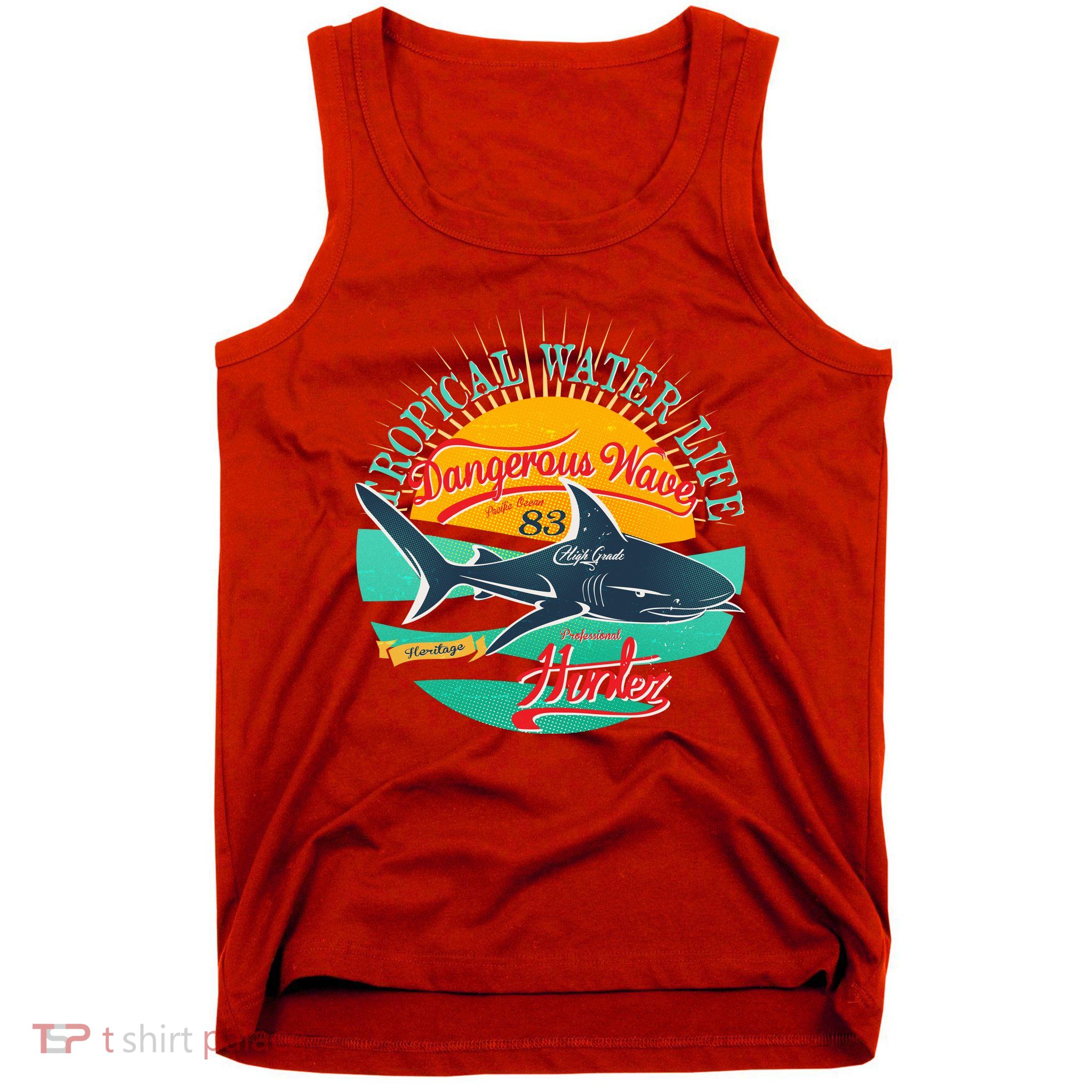 Vintage Tropical Water Life Dangerous Wave Hunter Shark Tank Top