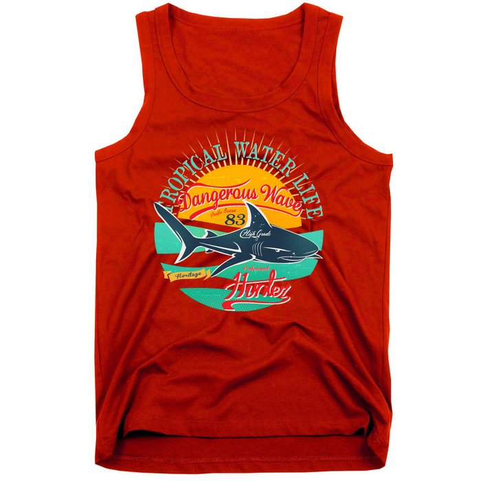 Vintage Tropical Water Life Dangerous Wave Hunter Shark Tank Top