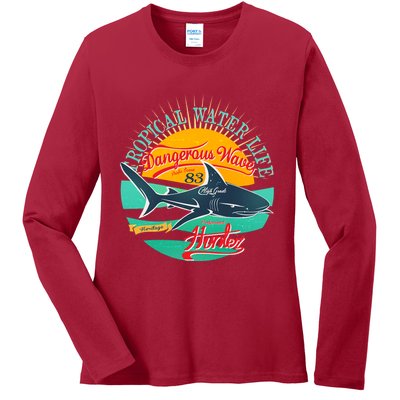 Vintage Tropical Water Life Dangerous Wave Hunter Shark Ladies Long Sleeve Shirt