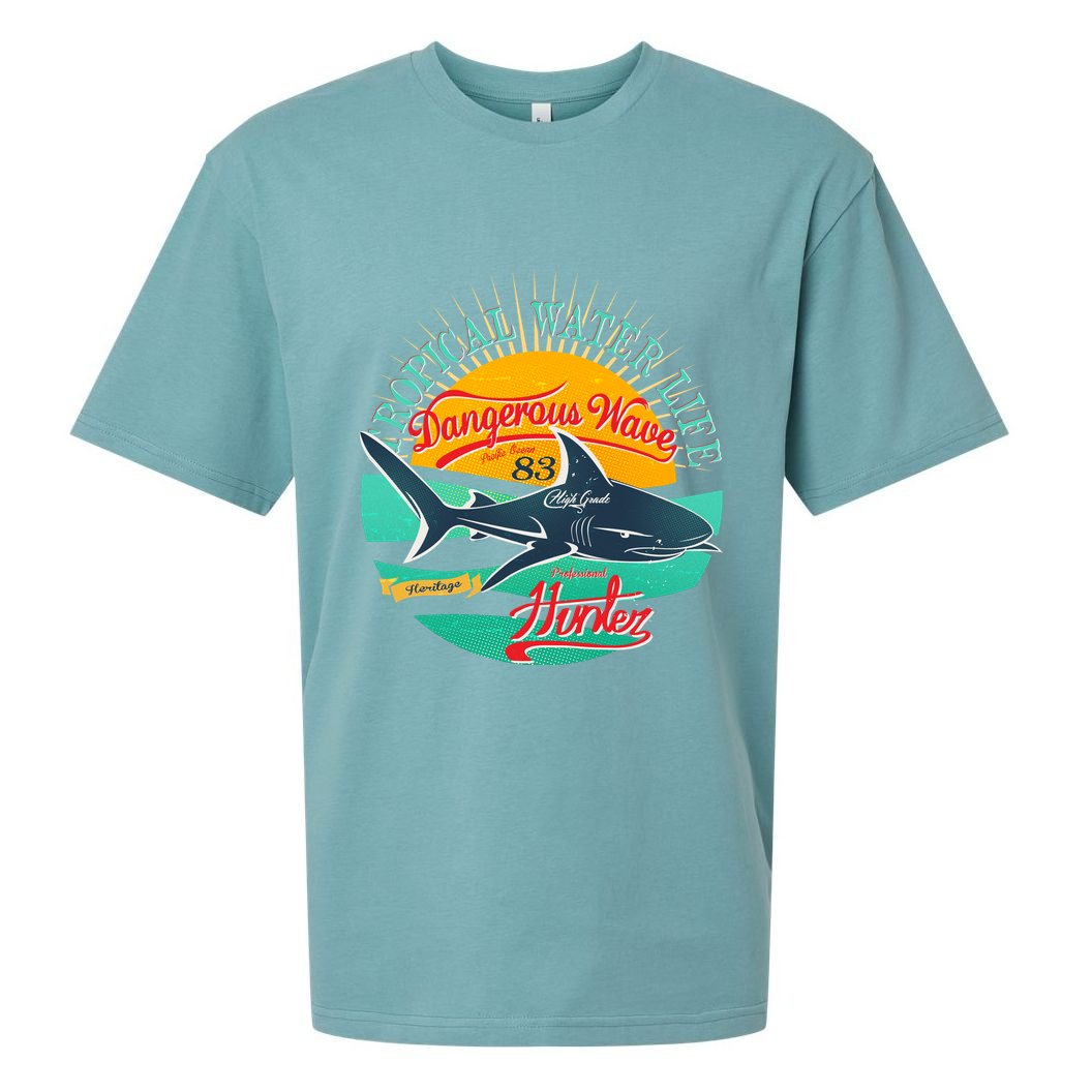 Vintage Tropical Water Life Dangerous Wave Hunter Shark Sueded Cloud Jersey T-Shirt