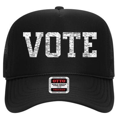 Vote T Women Civic Action 2024 Election Distressed High Crown Mesh Back Trucker Hat