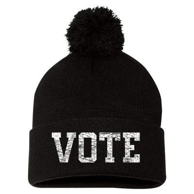 Vote T Women Civic Action 2024 Election Distressed Pom Pom 12in Knit Beanie