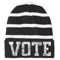 Vote T Women Civic Action 2024 Election Distressed Striped Beanie with Solid Band