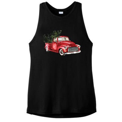 Vintage Truck Wagon Christmas Tree Xmas For Farmer Ladies PosiCharge Tri-Blend Wicking Tank