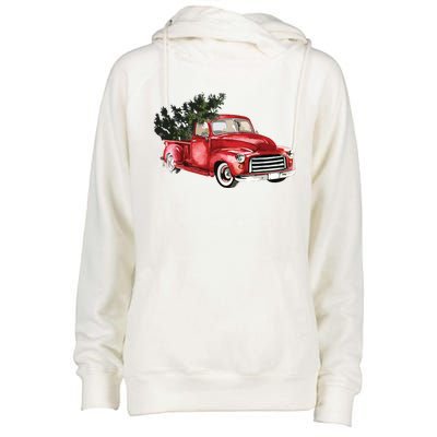 Vintage Truck Wagon Christmas Tree Xmas For Farmer Womens Funnel Neck Pullover Hood