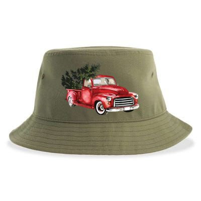 Vintage Truck Wagon Christmas Tree Xmas For Farmer Sustainable Bucket Hat