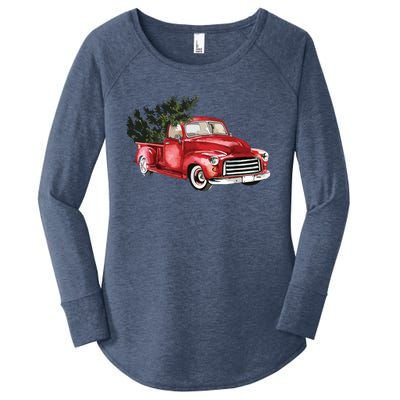 Vintage Truck Wagon Christmas Tree Xmas For Farmer Women's Perfect Tri Tunic Long Sleeve Shirt