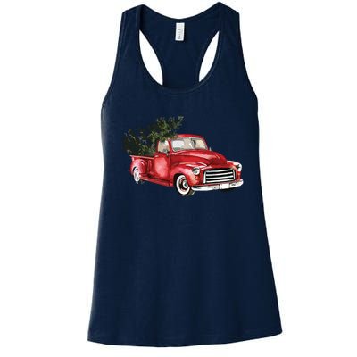 Vintage Truck Wagon Christmas Tree Xmas For Farmer Women's Racerback Tank