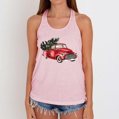 Vintage Truck Wagon Christmas Tree Xmas For Farmer Women's Knotted Racerback Tank