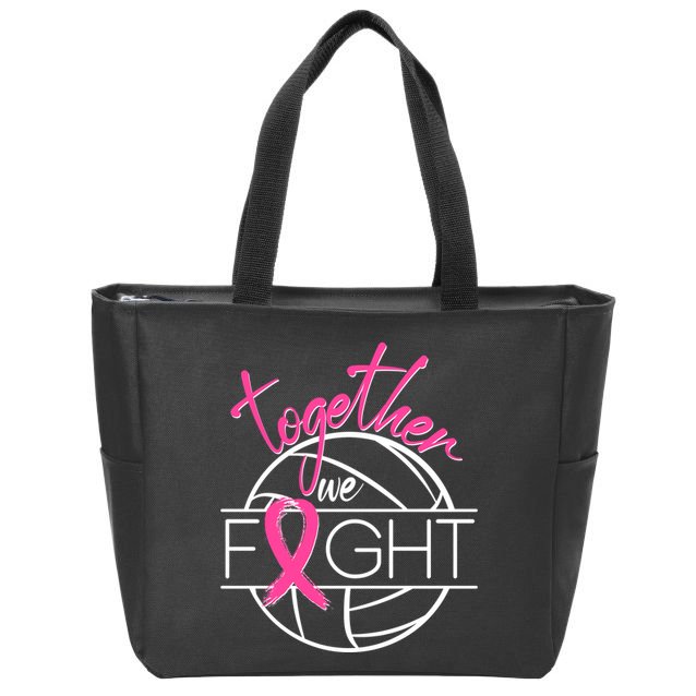 Volleyball Together We Fight Breast Cancer Awareness Zip Tote Bag