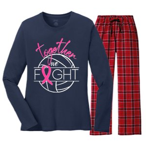 Volleyball Together We Fight Breast Cancer Awareness Women's Long Sleeve Flannel Pajama Set 