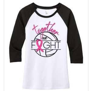 Volleyball Together We Fight Breast Cancer Awareness Women's Tri-Blend 3/4-Sleeve Raglan Shirt