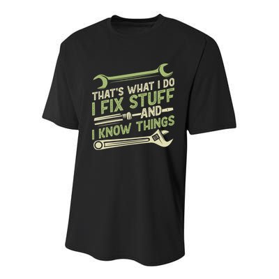 Vintage That's What I Do I Fix Stuff And I Know Things Youth Performance Sprint T-Shirt