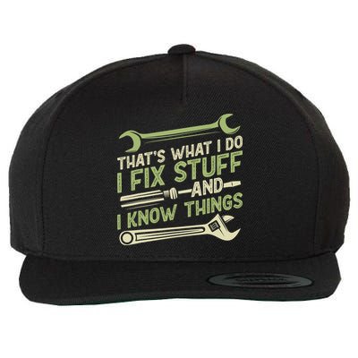 Vintage That's What I Do I Fix Stuff And I Know Things Wool Snapback Cap