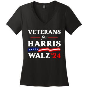 Vote Tim Walz Kamala Harris Us Flag Veterans For Harris Walz 2024 Gift Women's V-Neck T-Shirt