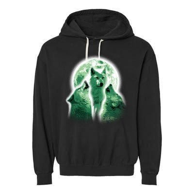 Vintage Three Wolves Moon Design Garment-Dyed Fleece Hoodie