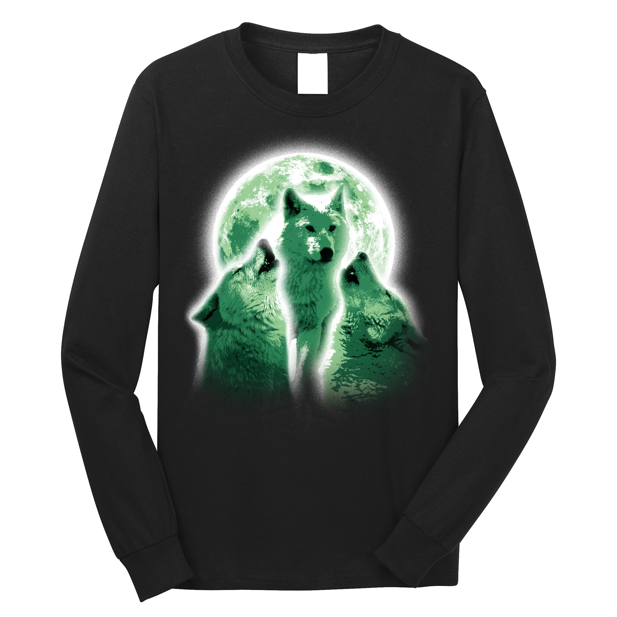 Vintage Three Wolves Moon Design Long Sleeve Shirt