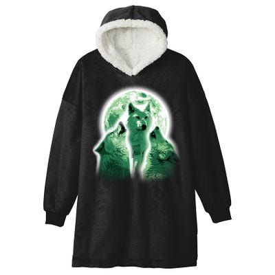 Vintage Three Wolves Moon Design Hooded Wearable Blanket
