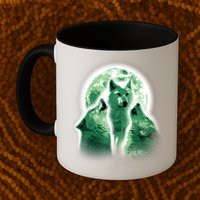 Vintage Three Wolves Moon Design Mug