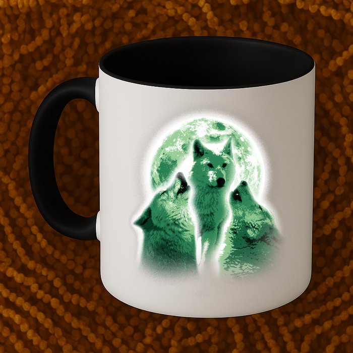 Vintage Three Wolves Moon Design Mug
