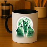 Vintage Three Wolves Moon Design Mug