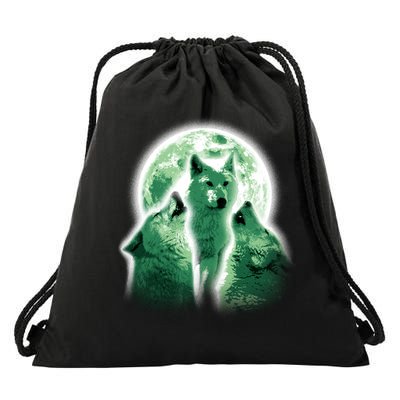 Vintage Three Wolves Moon Design Drawstring Bag