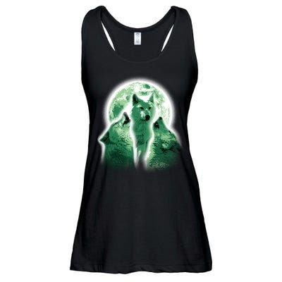 Vintage Three Wolves Moon Design Ladies Essential Flowy Tank
