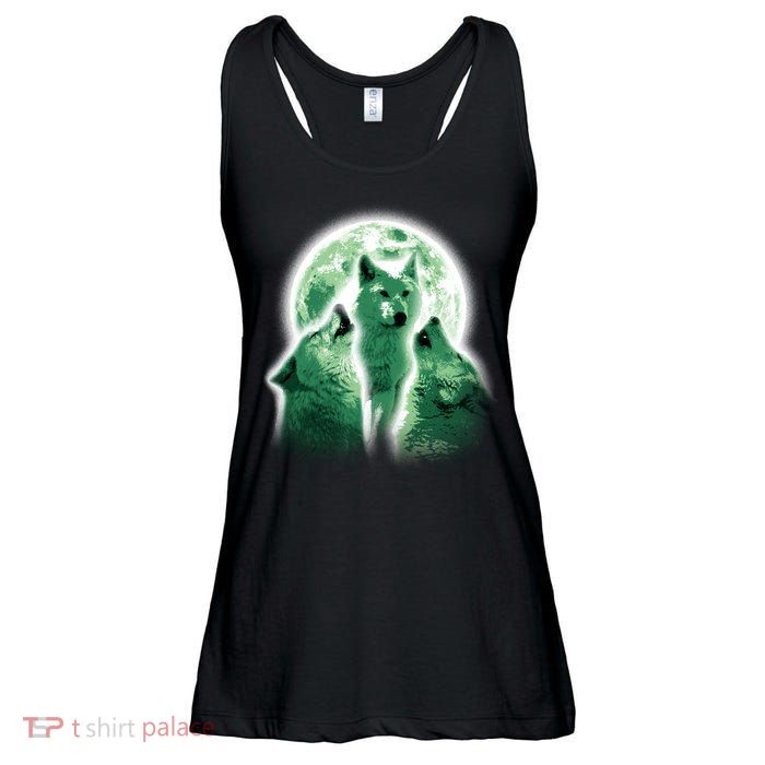 Vintage Three Wolves Moon Design Ladies Essential Flowy Tank