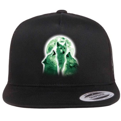 Vintage Three Wolves Moon Design Flatbill Hat