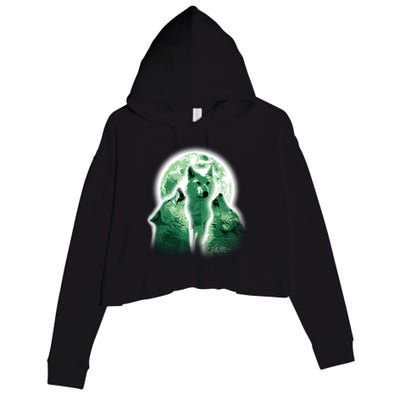 Vintage Three Wolves Moon Design Crop Fleece Hoodie