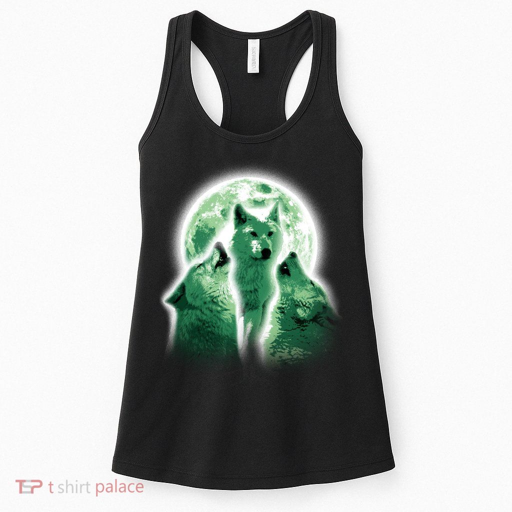 Vintage Three Wolves Moon Design Womens Tank Top