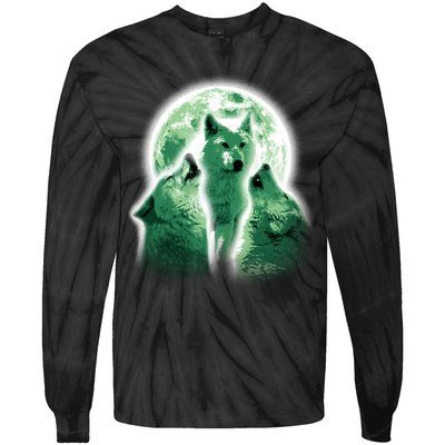 Vintage Three Wolves Moon Design Tie-Dye Long Sleeve Shirt