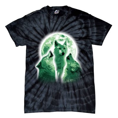 Vintage Three Wolves Moon Design Tie-Dye T-Shirt