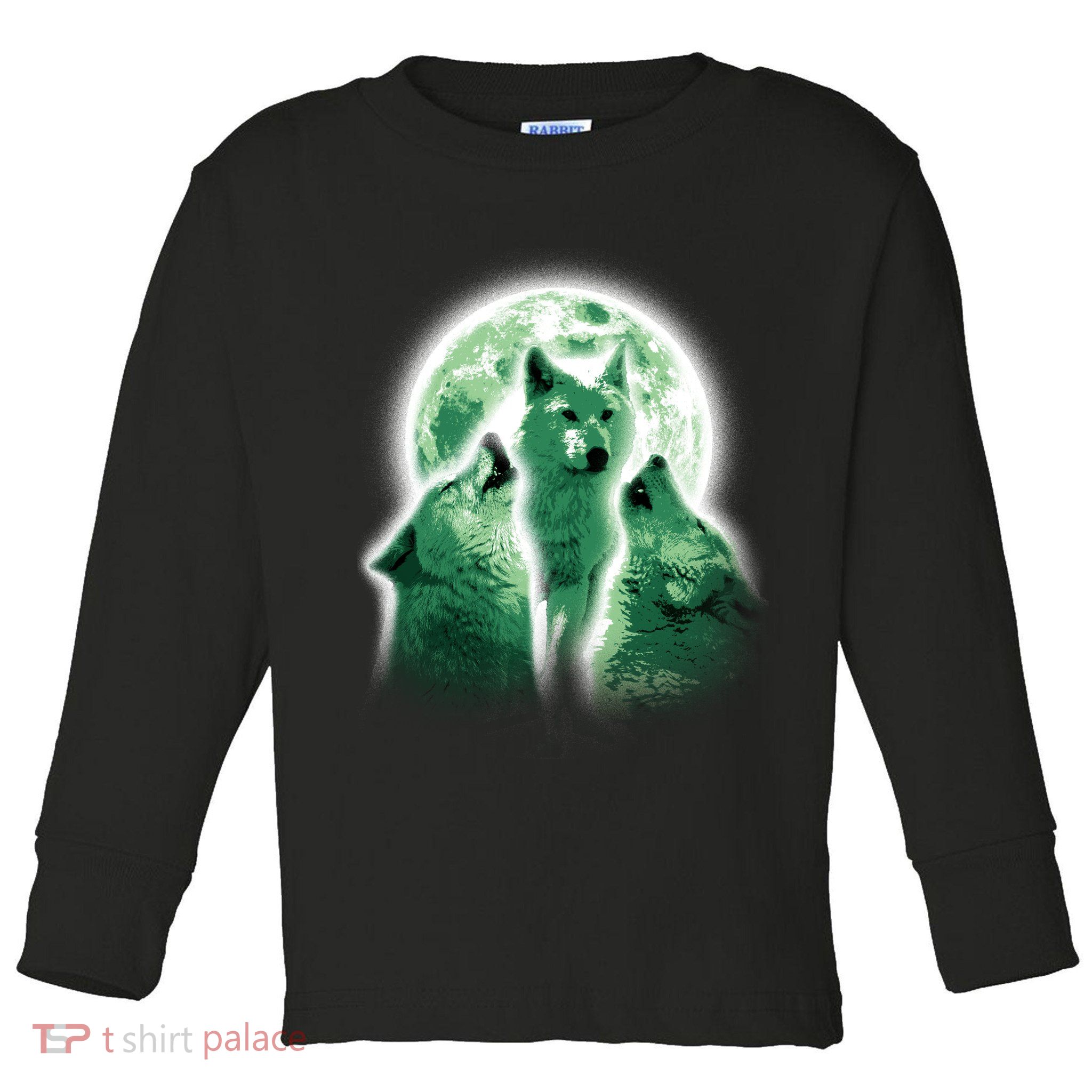Vintage Three Wolves Moon Design Toddler Long Sleeve Shirt