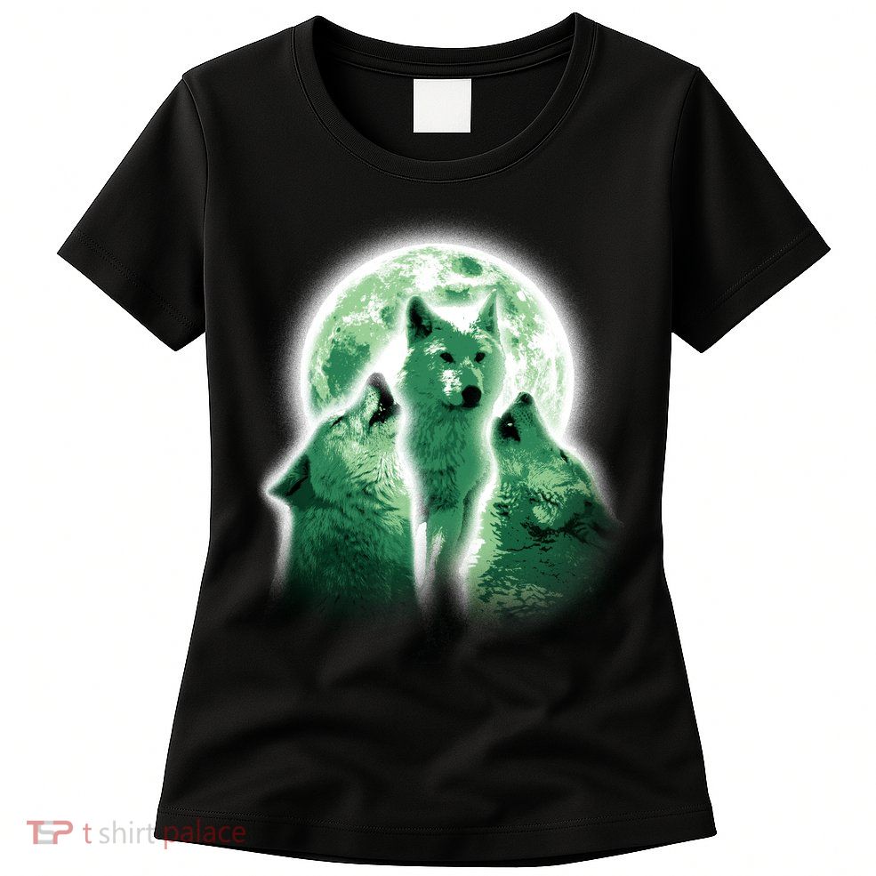 Vintage Three Wolves Moon Design Womens T-Shirt