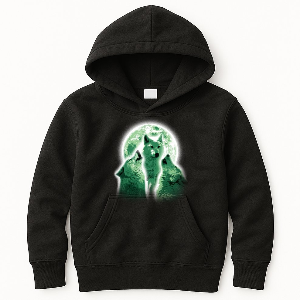 Vintage Three Wolves Moon Design Kids Hoodie