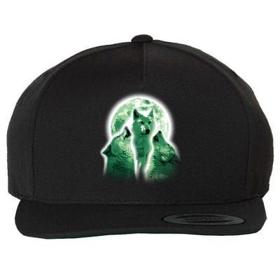Vintage Three Wolves Moon Design Wool Snapback Cap