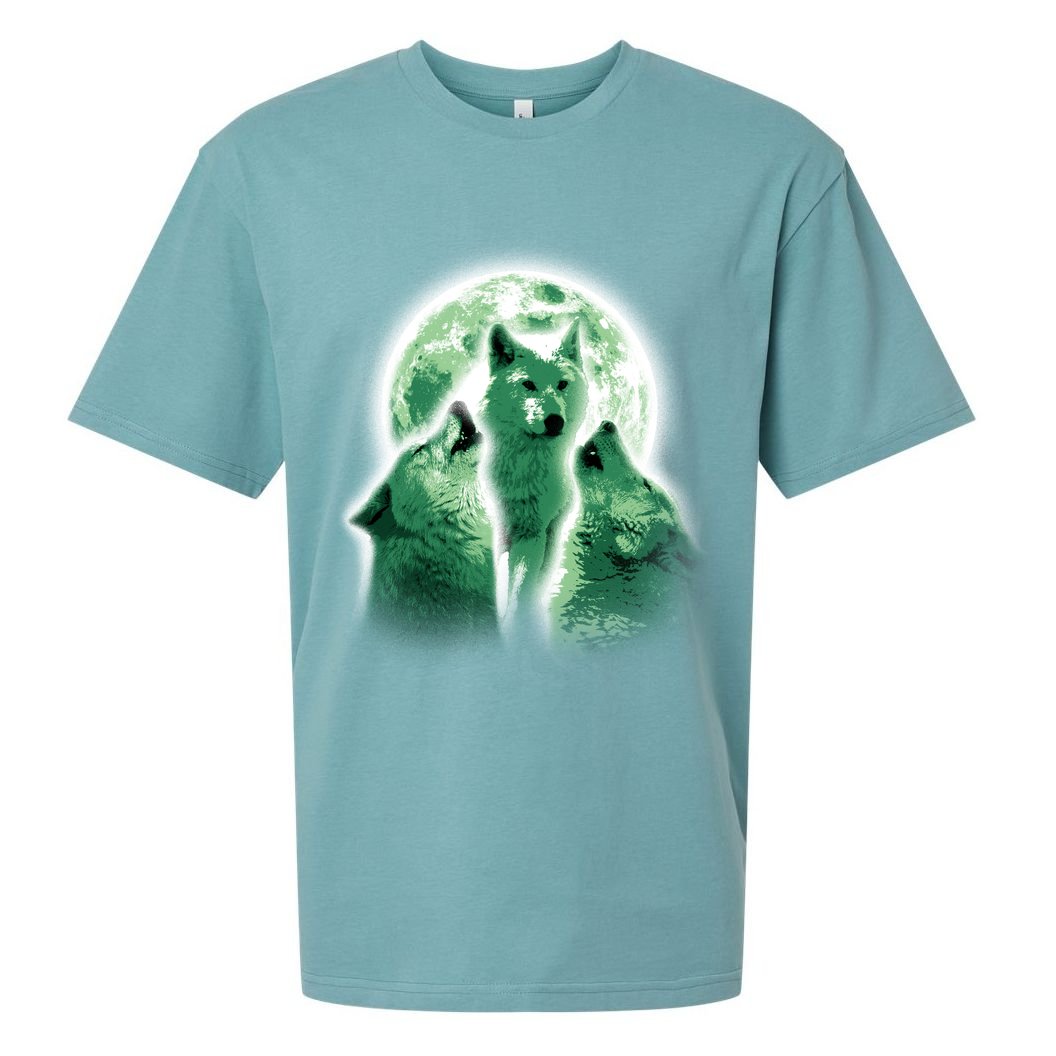 Vintage Three Wolves Moon Design Sueded Cloud Jersey T-Shirt