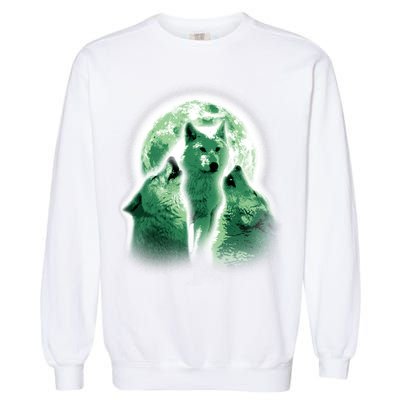 Vintage Three Wolves Moon Design Garment-Dyed Sweatshirt
