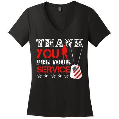 Veteran Thank You For Your Service Military Dog Tags Veteran Women's V-Neck T-Shirt