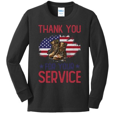 Veteran Thank You For Your Service Funny Veteran's Day USA  Kids Long Sleeve Shirt