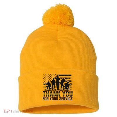 Veteran Thank You For Your Service Veterans Day Appreciation Meaningful Gift Pom Pom 12in Knit Beanie