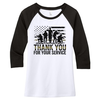 Veteran Thank You For Your Service Veterans Day Appreciation Meaningful Gift Women's Tri-Blend 3/4-Sleeve Raglan Shirt