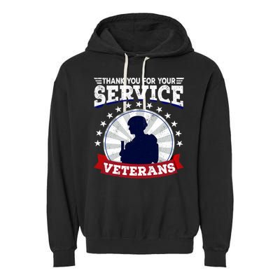 Vintage Thank You For Your Service Veterans Gift Garment-Dyed Fleece Hoodie